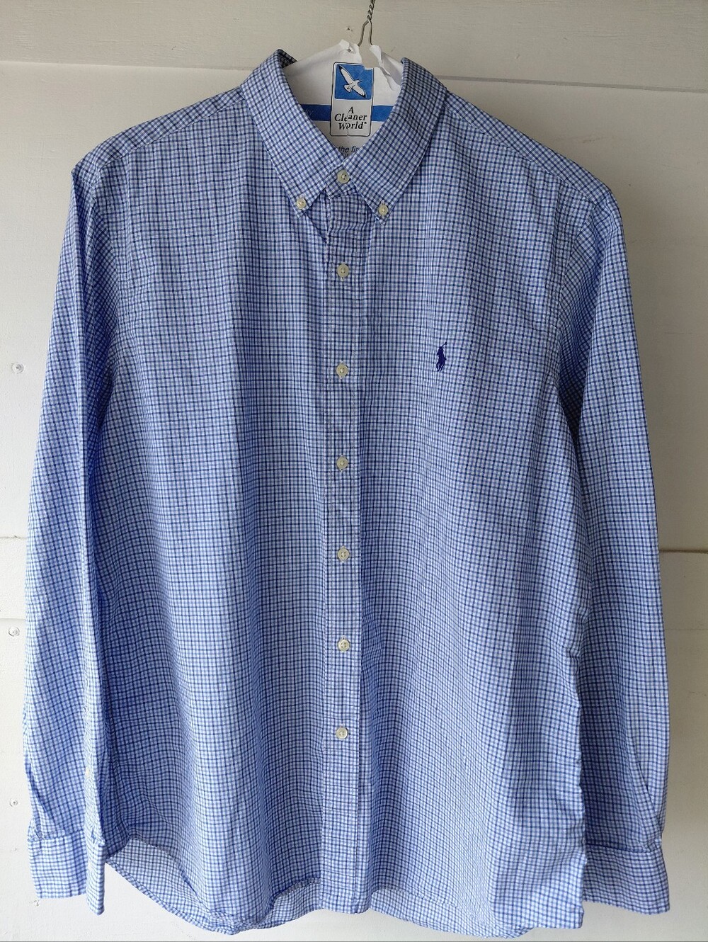 Ralph Lauren Blue Check Button-Down Dress Shirt Size Large